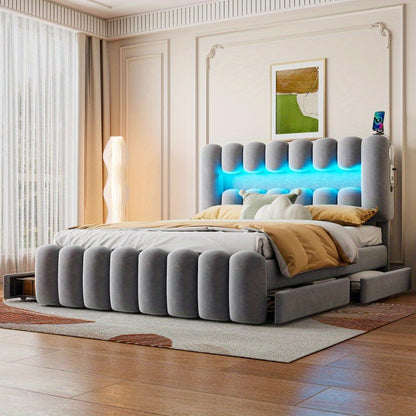 Bedframe – Bed – Slaapbank – Opbergbed – Slaapmeubel – 160x200 cm – 4 Lades & Ingebouwd Stereo Systeem – Volledig Gemonteerd & Ruimtebesparend Design