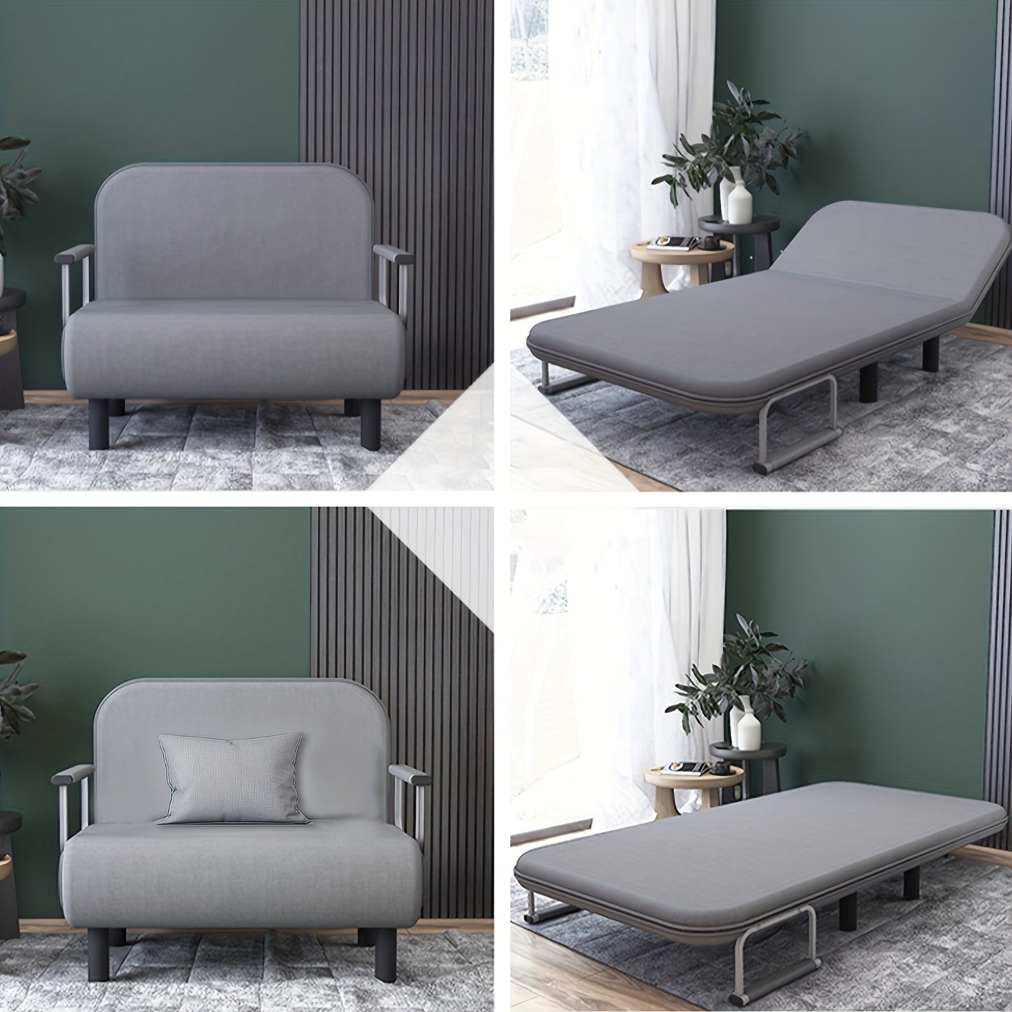 Slaapbank – Sofa Bed – Bedbank – Slaapbankje – Loungebank – 2-in-1 Vouwbaar – Verstelbare Rugleuning – Grijs Stoffen Bekleding – Metalen Frame