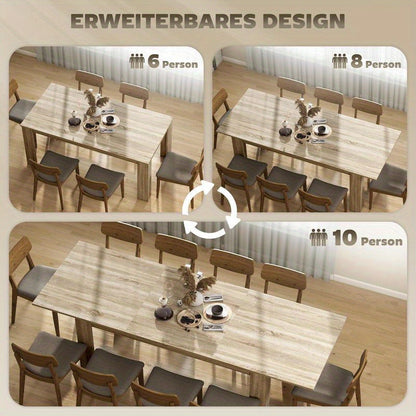 Expandable Dining Table Extendable from 180 to 260cm (70.8” to 102.4”), Seats 6-10 People, Quick Assembly Space-Saving Modern Rustic Wood Table Suitable for Families/Gatherings, Living Room, Dining Room, Kitchen