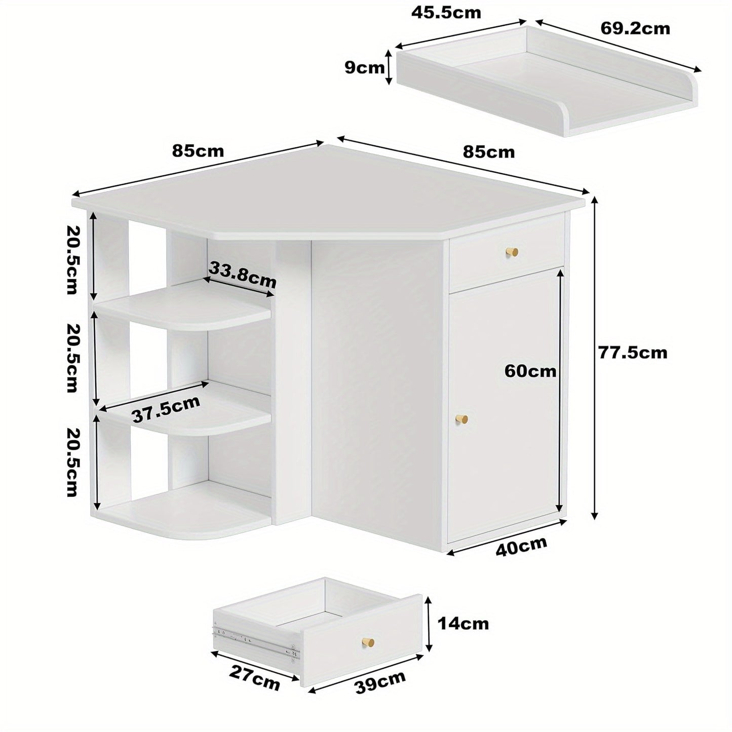 Slaapkamerkast – Dressoir – Opbergkast – Ladekast – Witte Hoekkast – Houten Constructie – 85x85x86,5 cm – Multifunctioneel Opberger