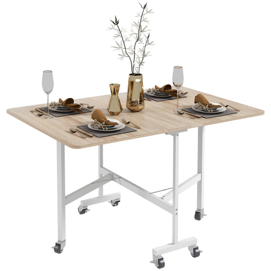 Opvouwbare Tafel – Verrijdbare Tafel – Laptoptafel – Eettafel – Bijzettafel – Natuurlijke Eikenhoutfineer – Vergrendelbare Rem