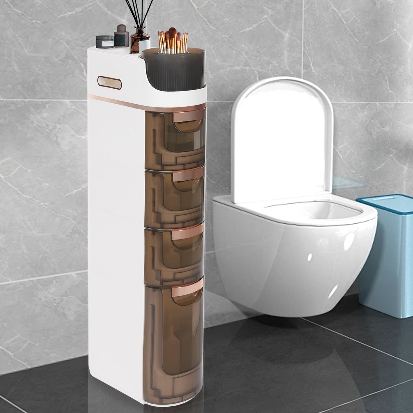 Smalle Opbergkast – Ladekast – Opbergkast – Organizer – Ladeblok – 4 Laden – Transparante Fronten – Extra Grote Tissue Opening – Compact Ruimtebesparend – Duurzaam Plastic