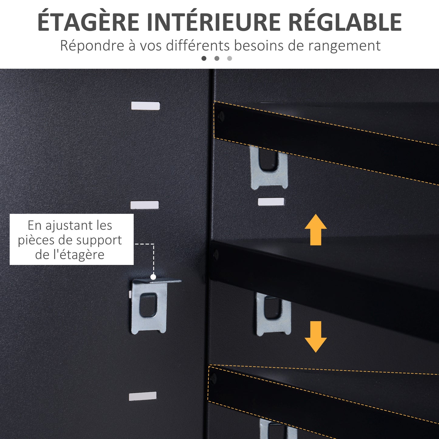 Industriële TV-kast – TV-meubel – TV-standaard – Tv-benk – Tv-dressoir – Zwart gepoedercoat staal – 2 kasten met verstelbare planken – Kabelbeheer en ventilatieroosters – 119 x 40 x 63,5 cm
