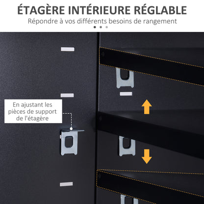 Industriële TV-kast – TV-meubel – TV-standaard – Tv-benk – Tv-dressoir – Zwart gepoedercoat staal – 2 kasten met verstelbare planken – Kabelbeheer en ventilatieroosters – 119 x 40 x 63,5 cm