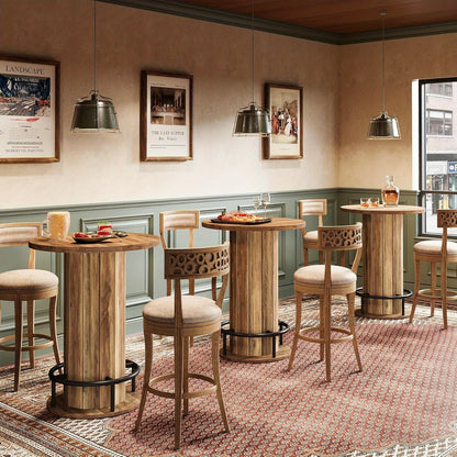 Ronde Eettafel – Eetkamer Tafel – Keukentafel – Bistrotafel – Eettafel Rond – 100 cm Diameter – Robuust Geperst Hout Met Voetensteun