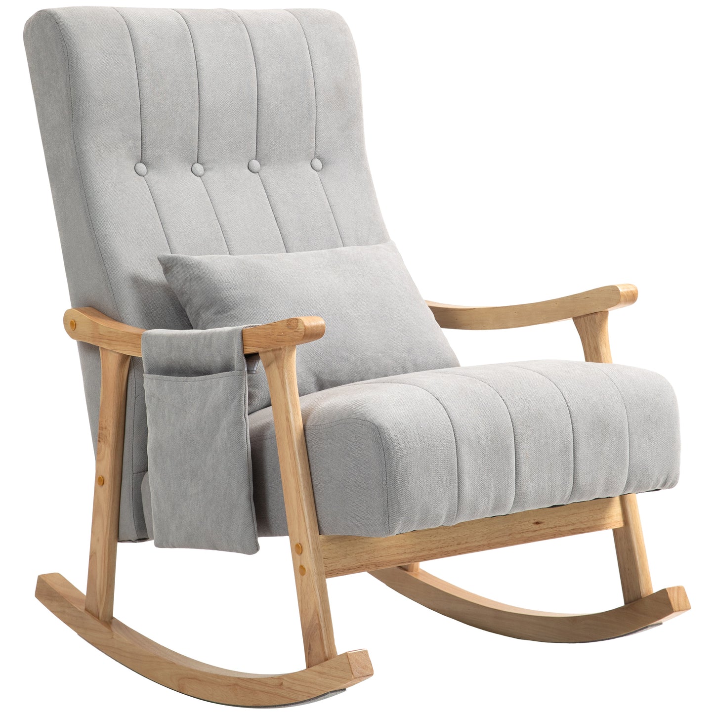 Schommelstoel – Rocking Chair – Schommelstoel Met Kussen – Relaxstoel – Lounge Stoel – Zacht Gevoerd – Beukenhouten Frame – Zijvak Opbergruimte – Stil Schommelen