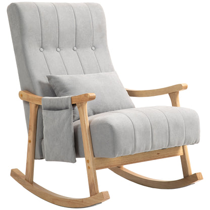 Schommelstoel – Rocking Chair – Schommelstoel Met Kussen – Relaxstoel – Lounge Stoel – Zacht Gevoerd – Beukenhouten Frame – Zijvak Opbergruimte – Stil Schommelen