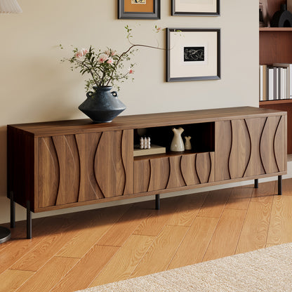 TV-meubel – TV-kast – Lowboard – Dressoir – Media meubel – 3D Gestreept – Bamboe – Laag Ontwerp – Vloerplaatsing