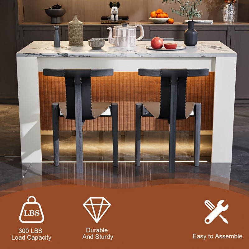 Eettafel – Tafel – Keukentafel – Dining Table – Eetkamertafel – Wit Imitatie Marmer – Modern Grille Onderstel – 160x80 cm – Draagvermogen 300 kg