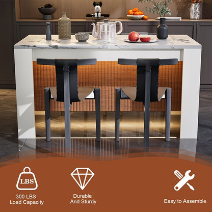 Eettafel – Tafel – Keukentafel – Dining Table – Eetkamertafel – Wit Imitatie Marmer – Modern Grille Onderstel – 160x80 cm – Draagvermogen 300 kg