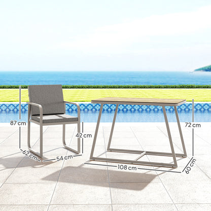 Tuinset – Tuinmeubelset – Bistroset – Balkonset – Loungeset – 2-Persoons Met Wasbare Kussens – Gepoedercoat Staal Frame 108x60x72 cm – Grijs