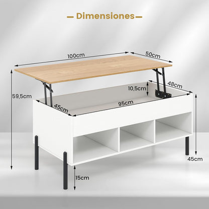 Verhoogde Salontafel – Bijzettafel – Koffietafel – Opbergtafel – Laptoptafel – Met Verstelbaar Hefblad – Verborgen Opbergvak – Houtfineer Natuurlijke Kleur