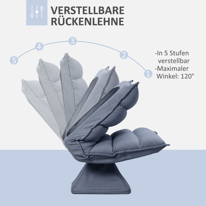 Vloerstoel – Zitzak – Fauteuil – Loungestoel – Grijs – Verstelbare Rugleuning 5-Posities – 360° Draaibare Zitting