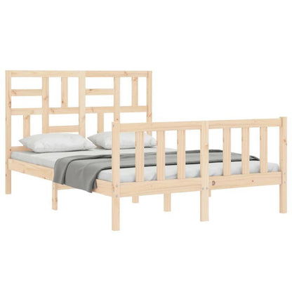 Full/Double Bed Frame with Headboard - Heavy-Duty Solid Pine Wood Construction, Easy Assembly, Modern Platform Bed Frame for Bedroom - Sturdy Furniture for Couples & Families, Contemporary Style, Natural Finish