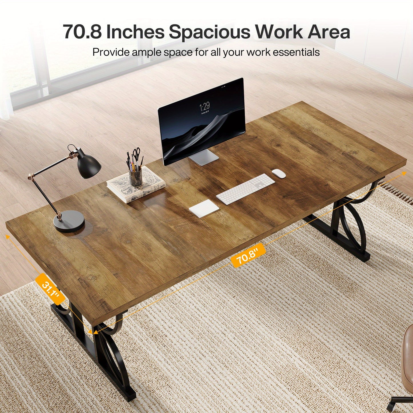 Bureau – Computertafel – Werktafel – Schrijftafel – Extra Lang Bureau – Robuuste Metalen Poten – 179,83 cm Breed – Industrieel Design