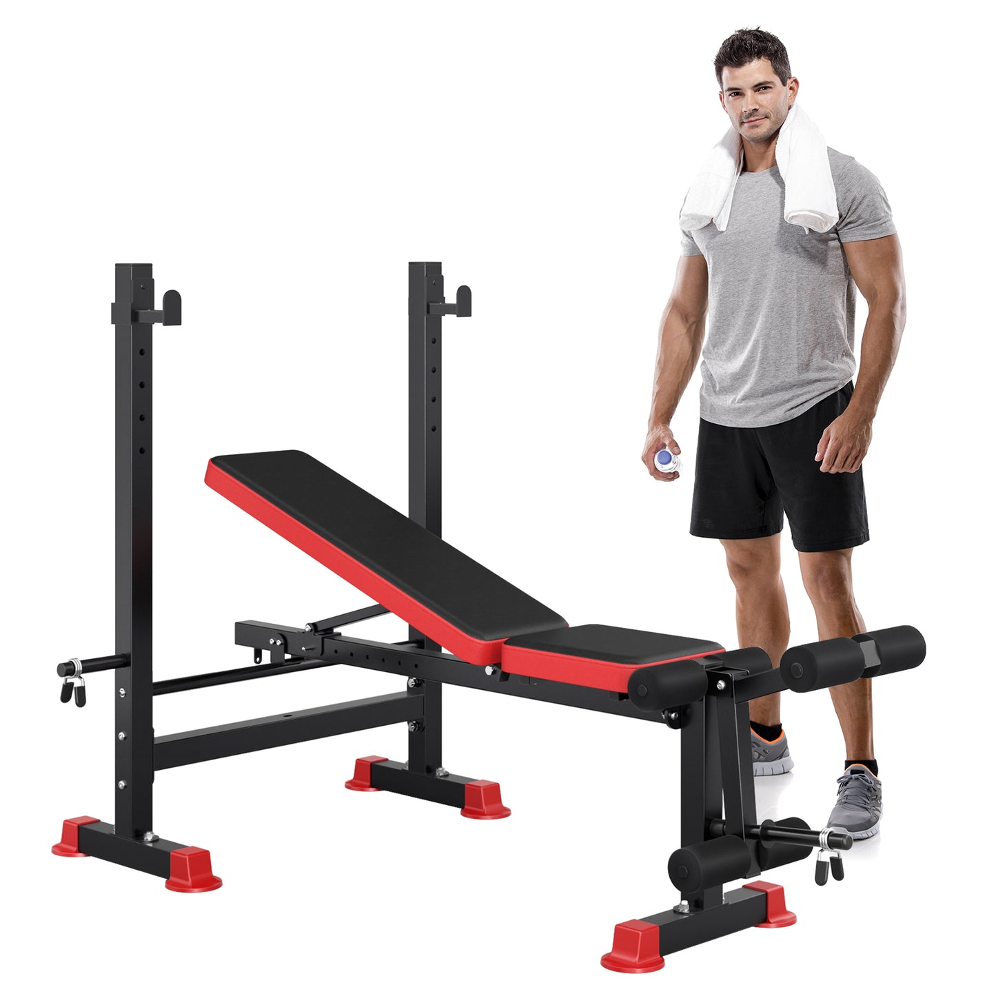 Adjustable Weight Bench Press - Heavy-Duty Home Gym Bench with Weight System Compatible for weightlifting, Weight Training | Durable Metal Frame, 3-Level Elbow Pads | / Strength Training Equipment (Commercial & Home Use) -