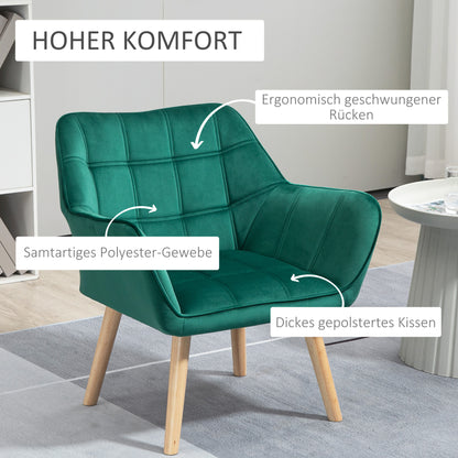 Fauteuil – Relaxfauteuil – Loungefauteuil – Leunstoel – Scandinavische Fauteuil – Fluweelachtige Bekleding – Verhoogde Rubberhouten Poten – Compact 64x62x72,5 cm