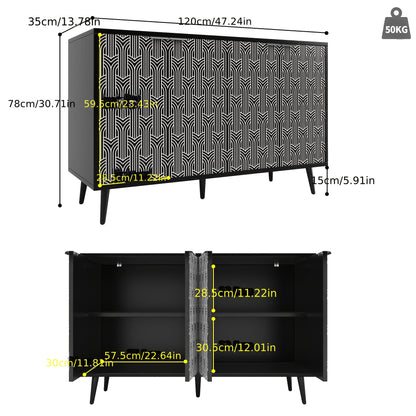 Vrijstaand Kastje – Opbergkast – Dressoir – Buffetkast – Kledingkast – Modern Zwart – Visgraatpatroon – 120x35x78 cm – Bamboe – Eenvoudige Montage