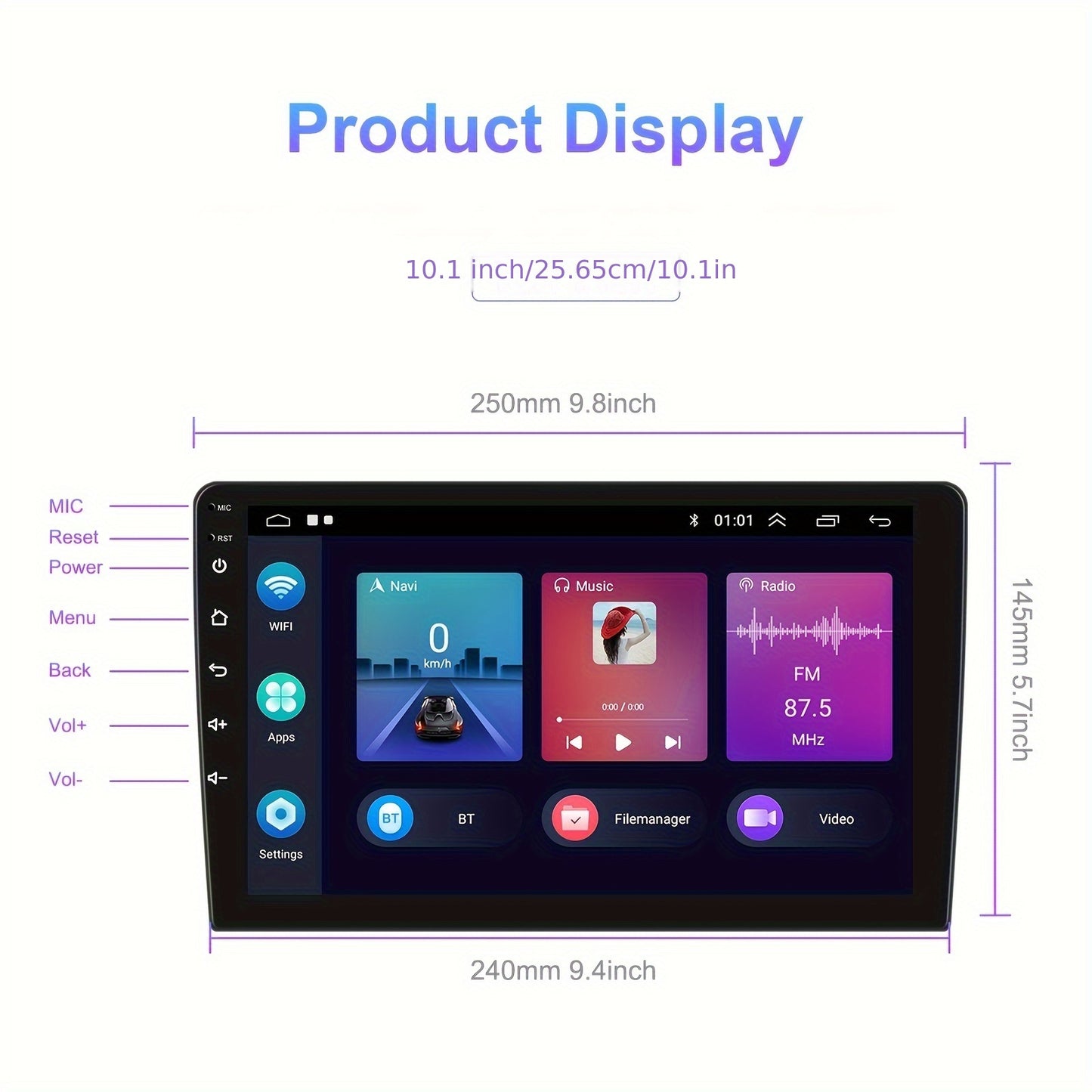 Podofo 2+64GB Android 13 Double Din 25.65 cm Touch Screen Car Stereo with Wireless Carplayer, Android Auto, B-t, GPS, WiFI with AHD Backup Camera, MIC