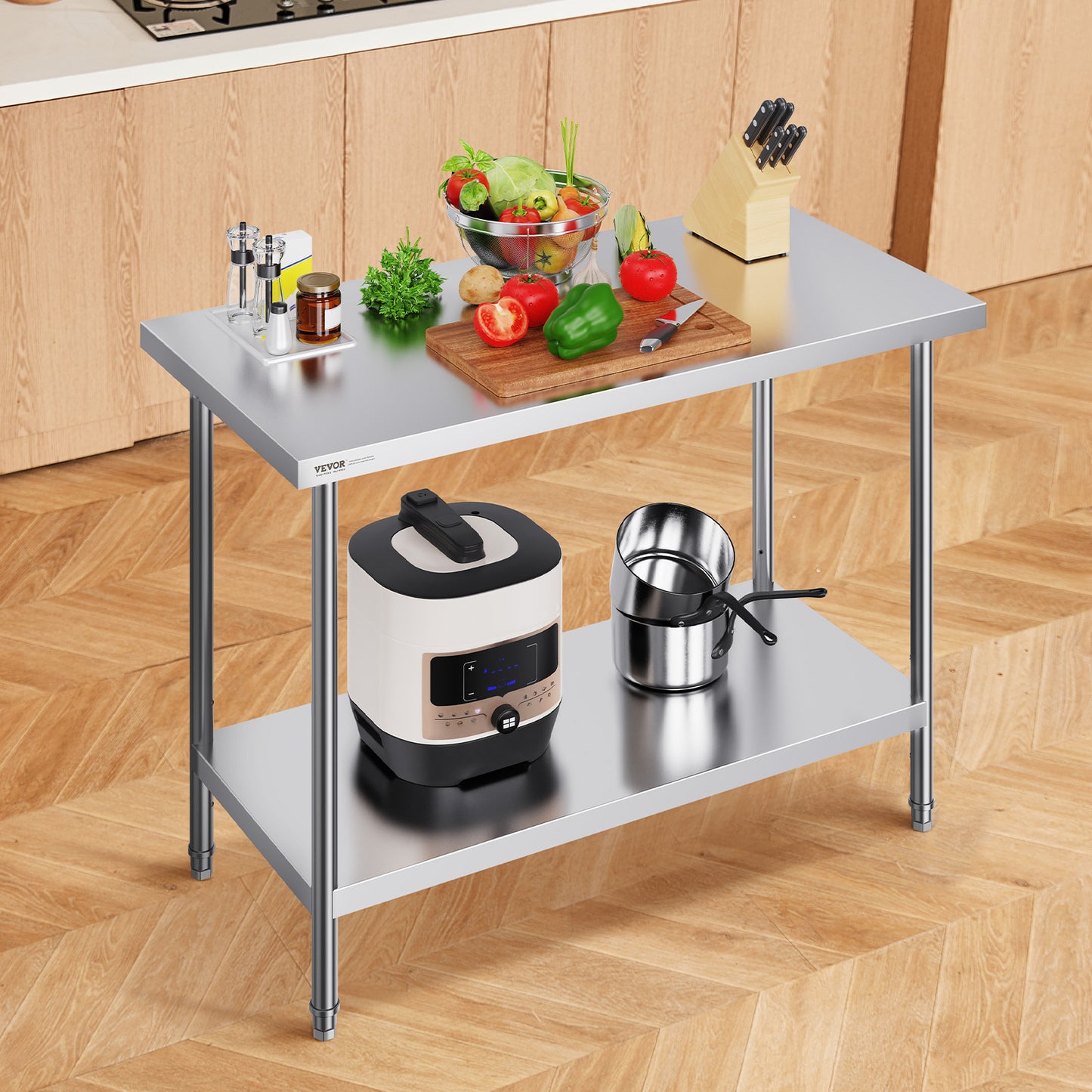 Professionele RVS Werktafel – Werkbank – Keukentafel – Werkbank RVS – RVS Werktafel Horeca – 122x61x86 cm – Verstelbare Legplanken – Roestvrij Staal SUS201