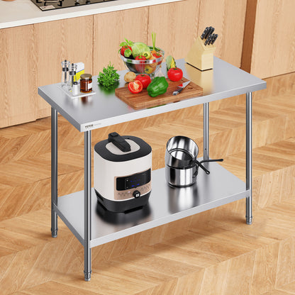 Professionele RVS Werktafel – Werkbank – Keukentafel – Werkbank RVS – RVS Werktafel Horeca – 122x61x86 cm – Verstelbare Legplanken – Roestvrij Staal SUS201