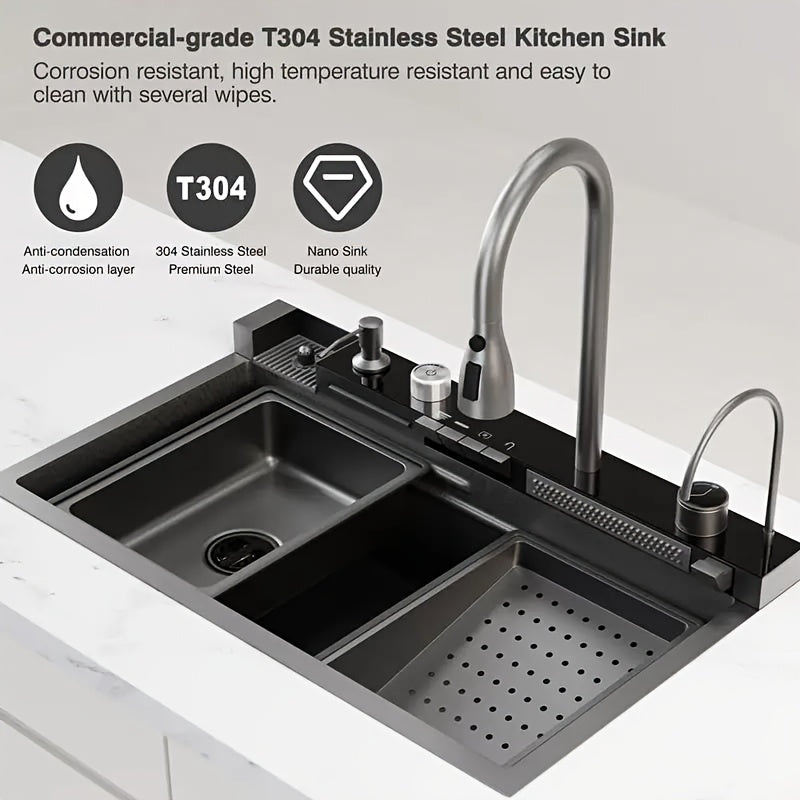 Grote Keukenspoelbak – Enkelvoudige Spoelbak – Spoelbak RVS – Keukenspoelbak Onderbouw – Enkele Waskom – 680x450 mm – 4 mm Dik Roestvrij Staal – Walvisvormig Design met Watervalafvoer
