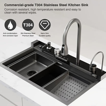Grote Keukenspoelbak – Enkelvoudige Spoelbak – Spoelbak RVS – Keukenspoelbak Onderbouw – Enkele Waskom – 680x450 mm – 4 mm Dik Roestvrij Staal – Walvisvormig Design met Watervalafvoer