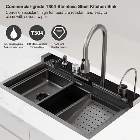 Grote Keukenspoelbak – Enkelvoudige Spoelbak – Spoelbak RVS – Keukenspoelbak Onderbouw – Enkele Waskom – 680x450 mm – 4 mm Dik Roestvrij Staal – Walvisvormig Design met Watervalafvoer