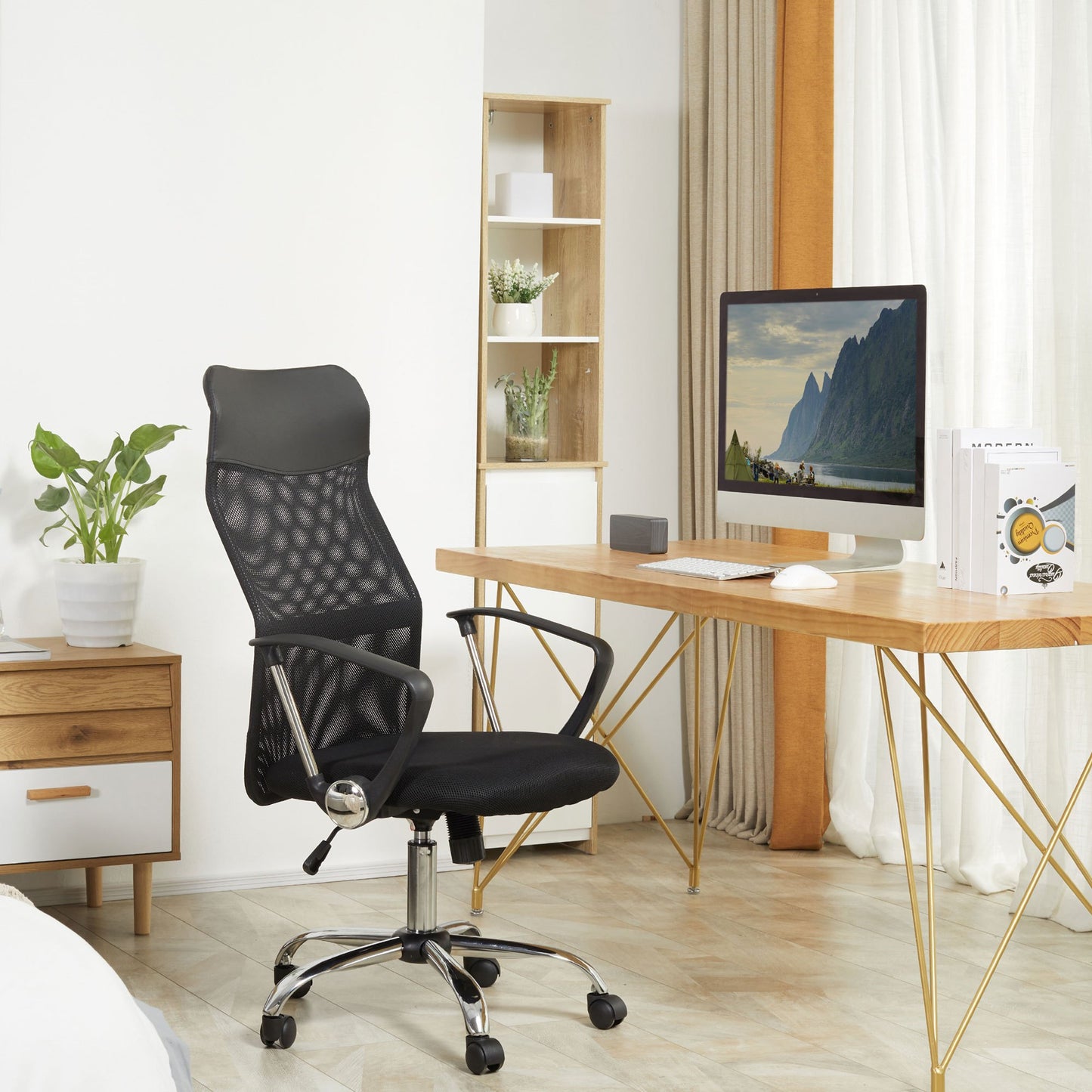 Ergonomische Bureaustoel – Gamingstoel – Draaistoel – Bureaustoel Met Kantelfunctie – Verstelbare Hoogte – Zwart – Mesh Rugleuning – Foam Zitting – 63x65x109-119 cm