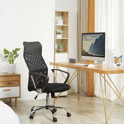 Ergonomische Bureaustoel – Gamingstoel – Draaistoel – Bureaustoel Met Kantelfunctie – Verstelbare Hoogte – Zwart – Mesh Rugleuning – Foam Zitting – 63x65x109-119 cm