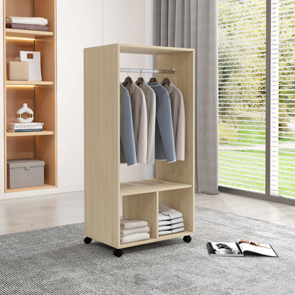 Kledingkast – Garderobekast – Opbergkast – Stoffenkast – Natuurlijke Houtkleur – Met 2 Planken – 4 Zwenkwieltjes