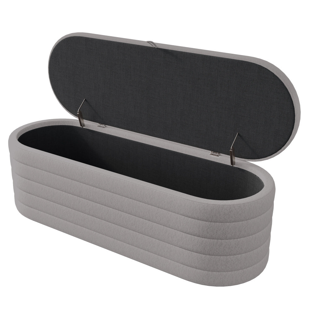 Poef Met Opbergruimte – Opbergpoef – Voetenbank – Hocker – Zitkist – Groot 120x40 cm – Zachte Teddy Fleece Bekleding – Grijs