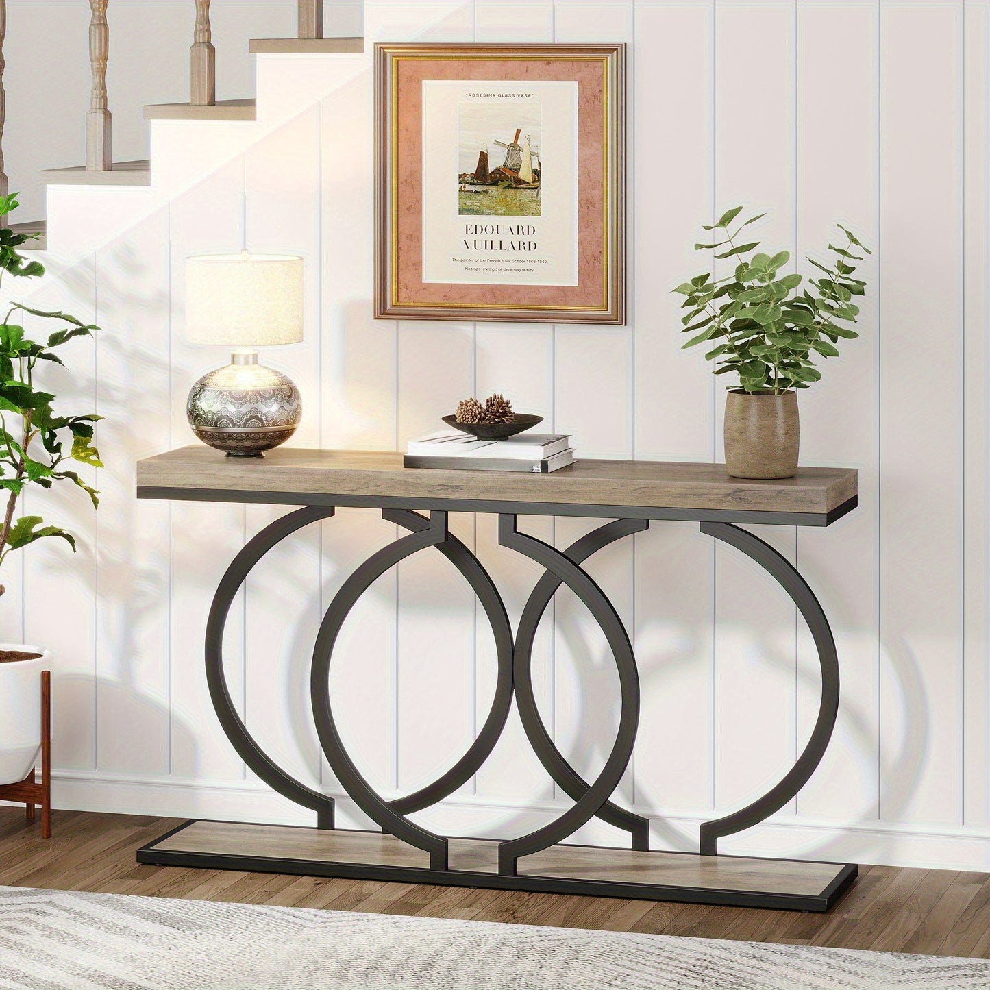 Sidetable – Smalle Tafel – Halconsole – Sofa Tafel – Wantafel – Vintage Grijs – Ruimtebesparend Ontwerp – Stevig Metalen Frame