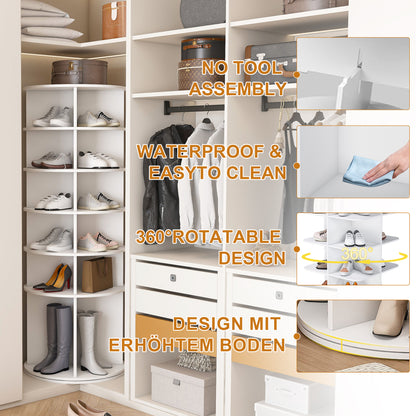 6-tier Rotating Shoe Rack | 360° Swivelling, Accommodates 24 Pairs of Shoes, Extra-High Base for Storing Boots, White, Metal, Floor Mount, Dimensions: 60x60x161cm