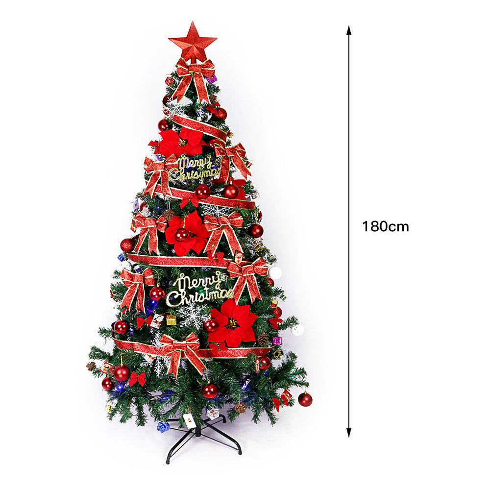 Kunstkerstboom – Nepkerstboom – Feestboom – Kerstversiering – 180 cm Hoog – Volledig Versierd Met Linten – Onderhoudsvrij – Zonder Stroom