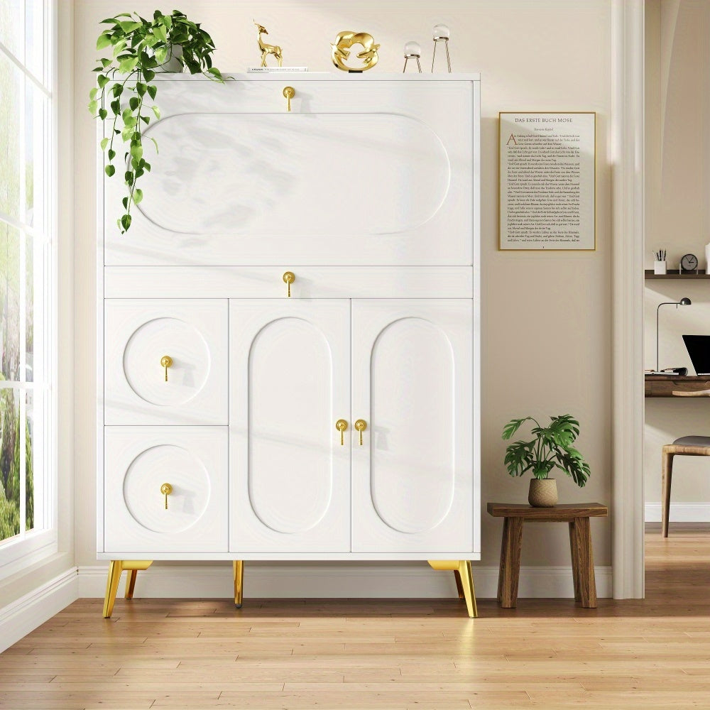 Sideboard | Kitchen Cabinet 100×50×140cm Storage Unit for Modern Folding Door Design, Minimalist Style & Multifunctional Use in Dining Rooms and Living Spaces, Spacesaving Furniture, Home Organization, Contemporary Design,