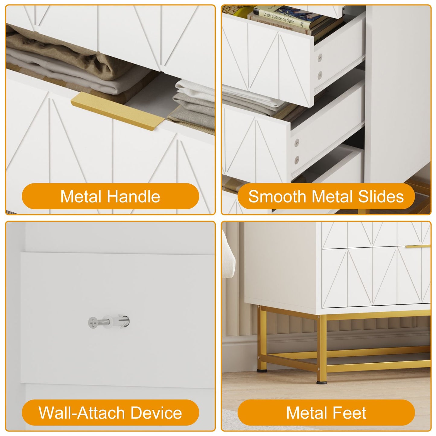 Ladekast – Opbergkast – Nachtkastje – Commodes – Kastje – Compact Formaat – 4 Lades – MDF Houtcomposiet – Wit