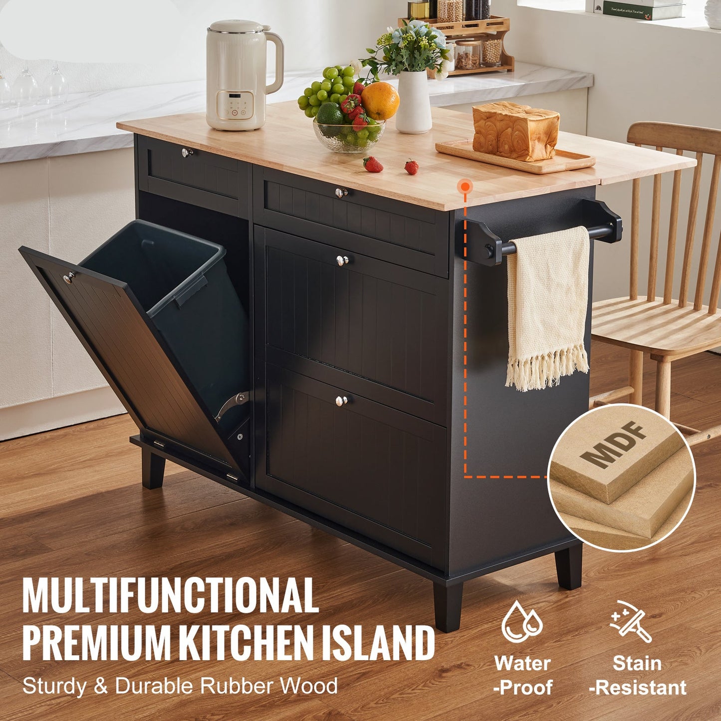 3-Laags Opberglade – Buitenkeukenlade – BBQ Lade – Outdoor Keukenkast – RVS Opberglade – Weerbestendig Roestvrij Staal – 45x58x52 cm – Geluidsarme Schuifrails