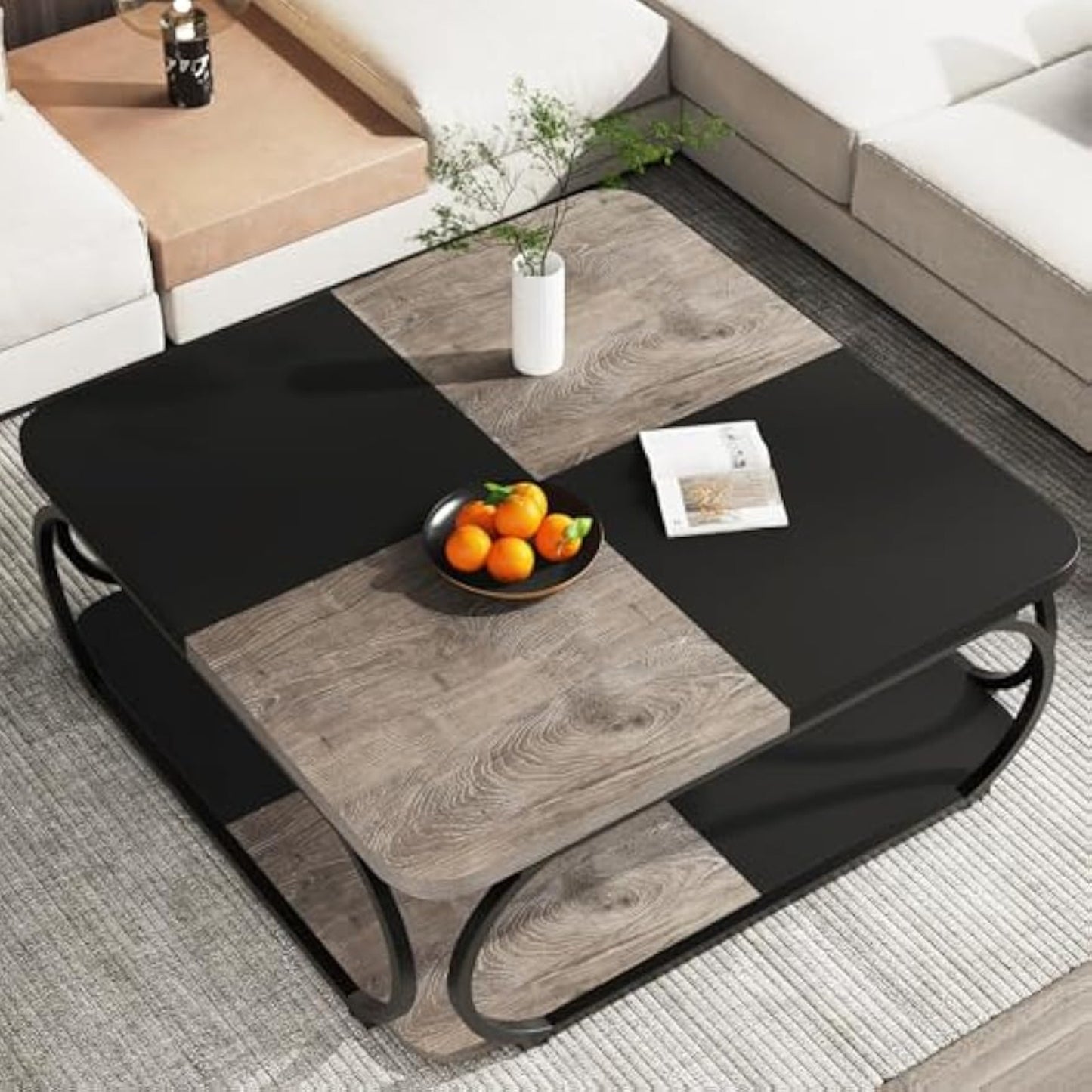 Salontafel – Koffietafel – Bijzettafel – Woonkamertafel – Tafel – Vierkant 100x100x50 cm – Hoogwaardig Composiet Hout – Modern Design Met Dubbele Laag
