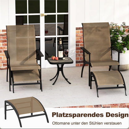 5-Delige Balkonmeubelset – Tuinmeubilair – Balkonset – Terrasmeubilair – Tuinset – Met 2 Stoelen, 2 Voetenbankjes en Tafel – Ergonomisch Comfort – Ruimtebesparend Design – Kleur Coffee