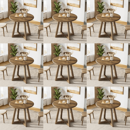 Ronde Eettafel – Kleine Tafel – Keukentafel – Ontbijttafel – Tafeltje – MDF Houtnerf – 80 cm Diameter – Geschikt Voor 2-4 Personen – Verstelbare Voetjes – Bruin