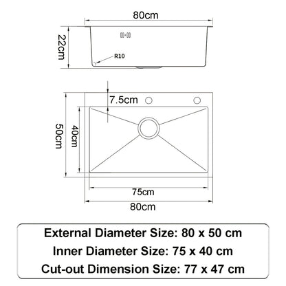 A Gray Stainless Steel Sink on The Table with Dimensions of 80X50X22Cm, a Handmade Sink with a Rotating And Extendable Faucet, Equipped with a Draining Basket And Soap Dispenser, Suitable for Kitchen And Bar Counters.