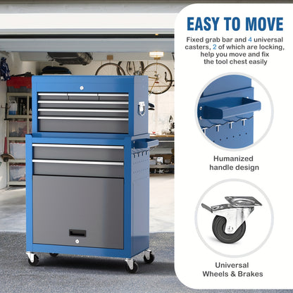 8-Laden Metalen Gereedschapskast – Tool Cabinet – Werkplaatskast – Gereedschapsbox – Gereedschapsopbergkast – Hoge Capaciteit – Vergrendelbare Wielen – Blauw