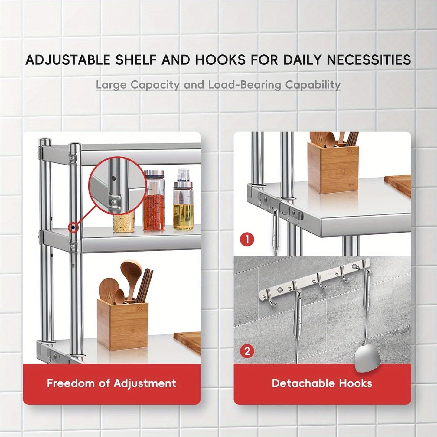 Werktafel RVS – Werkbank – Werktafel Keuken – Werkbank Garage – 99,06 x 60,96 cm – Zwaar Belastbaar Tot 660 kg – Verstelbare Poten & Afneembare Planken
