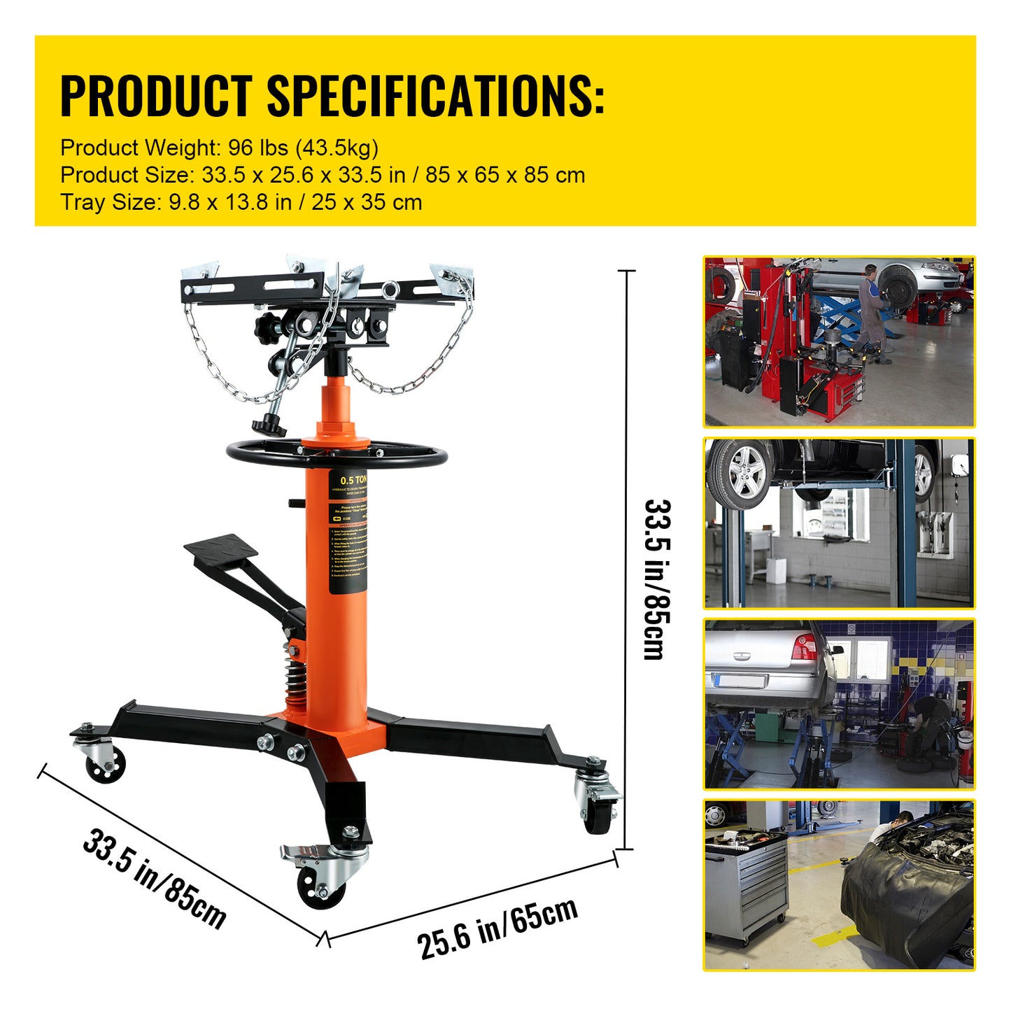 Transmissiekrik – Hydraulische Krik – Telescopische Krik – Autohefbrug – Garagekrik – 500 kg Draagkracht – Hefhoogte 85-170 cm – Oranje