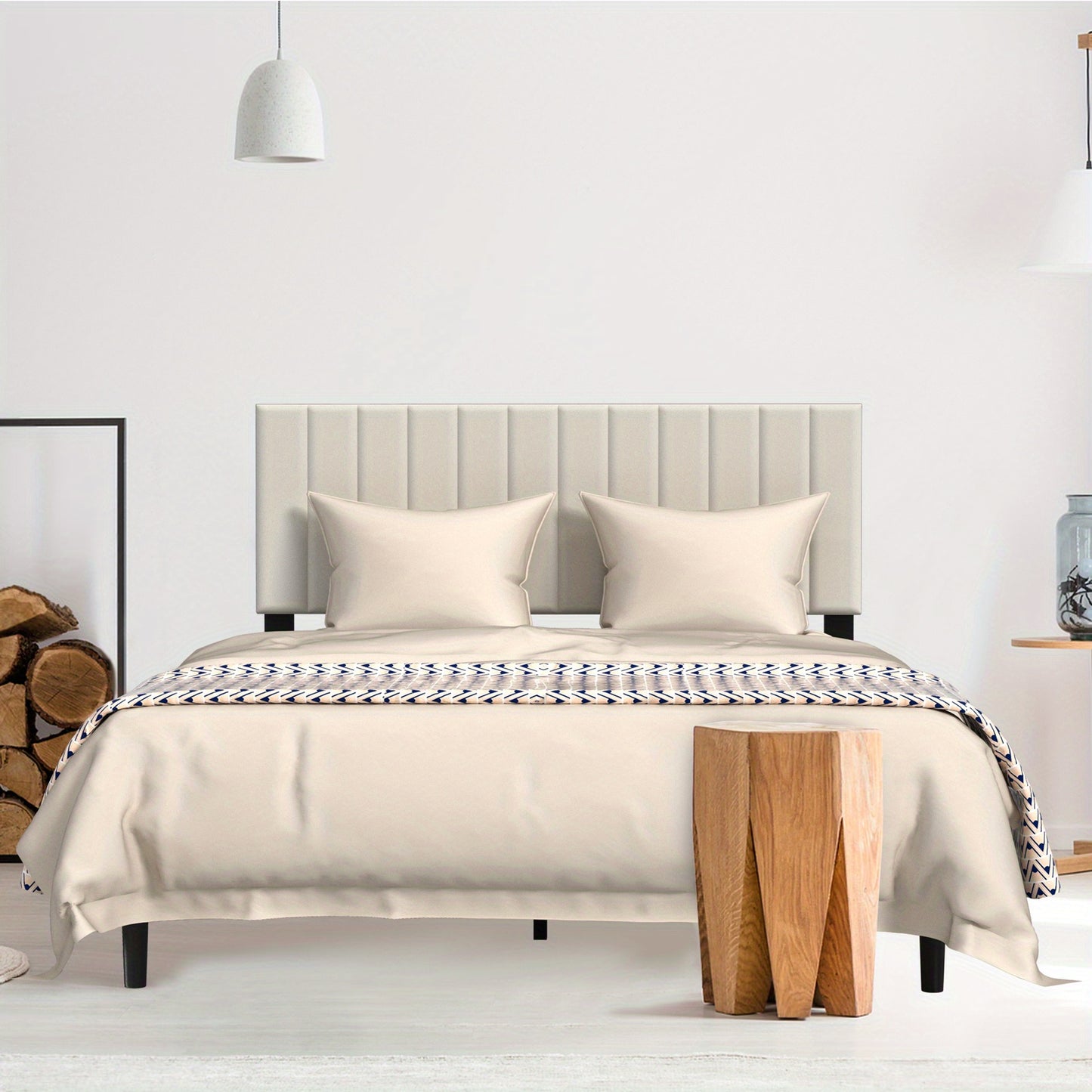 Gestoffeerd Bedframe – Gestoffeerd Bed – Bedframe Met Hoofdbord – Lattenbodem Bed – Stalen Bedframe – Zwart – Draagkracht 300 kg – 16,5 cm Hoog