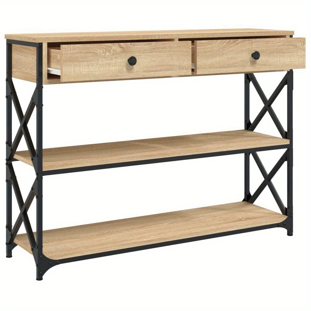 Sidetable – Wandtafel – Opbergmeubel – Halmeubel – Wandtafel Sonoma Eiken Bruin – 3 Lagen – Stijlvolle Zwarte Metaal Frame