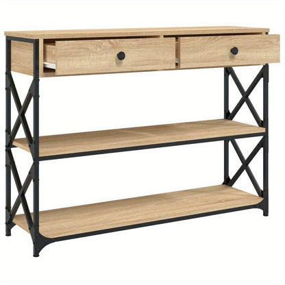 Sidetable – Wandtafel – Opbergmeubel – Halmeubel – Wandtafel Sonoma Eiken Bruin – 3 Lagen – Stijlvolle Zwarte Metaal Frame