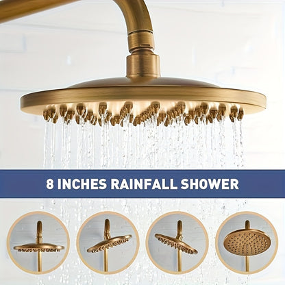 Doucheset – Regendouche – Handdouche – Douchekraan – Douchegarnituur – Antiek Messing Goud – Verstelbare Hoogte 70-120 cm – 20 cm Regendouchekop