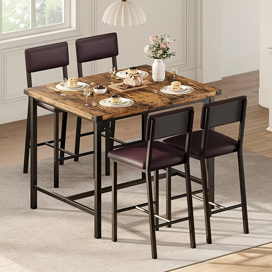 Eettafelset – Eettafel Met Stoelen – Keukentafelset – Dinerset – Vintage Kleur – Compact En Ruimtebesparend – Stevig Hardhout En Metaal